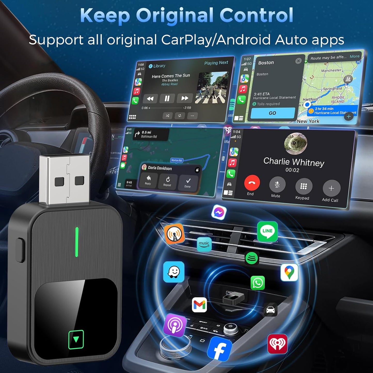 2-in-1 Wireless CarPlay & Android Auto Adapter with 1-Tap Switch & Reset, Wired to Wireless, Plug & Play USB/Type-C Dongle, Auto Connect, No Delay, Apple Car Play Wireless Adapter for iPhone & Android