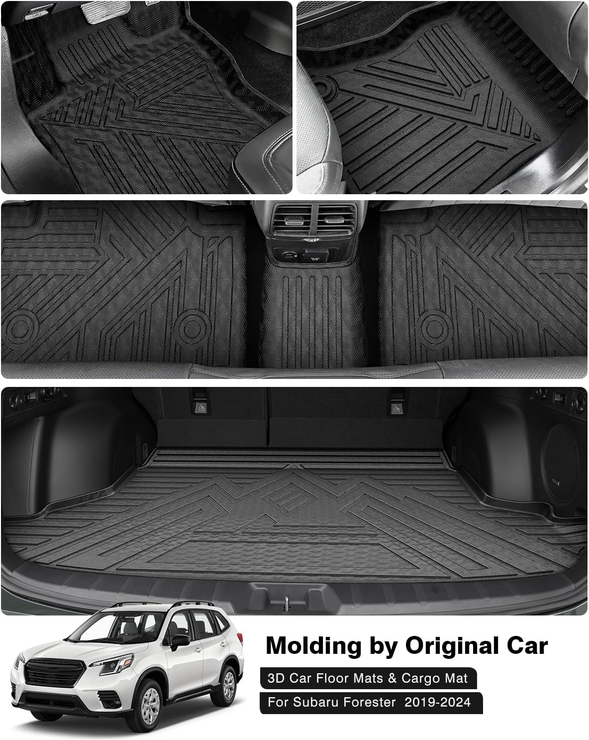 Powerty Floor Mats & Cargo Liner for 2019-2024 Subaru Forester Accessories Cargo Mats TPE All Weather Floor Liners Heavy-Duty Trunk Liners Trunk Mat 3PCS