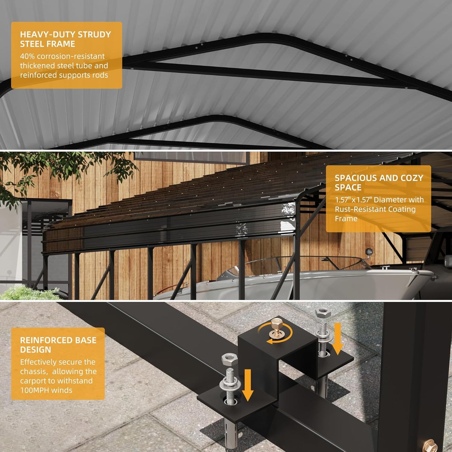 20' x 30' x 8.5' Heavy Duty Metal Carport with Galvanized Steel Roof, Steel Carport Kits Outdoor with Metal Roof, Galvanized Car Shelter for Tractors, Pickup, Boat, Car