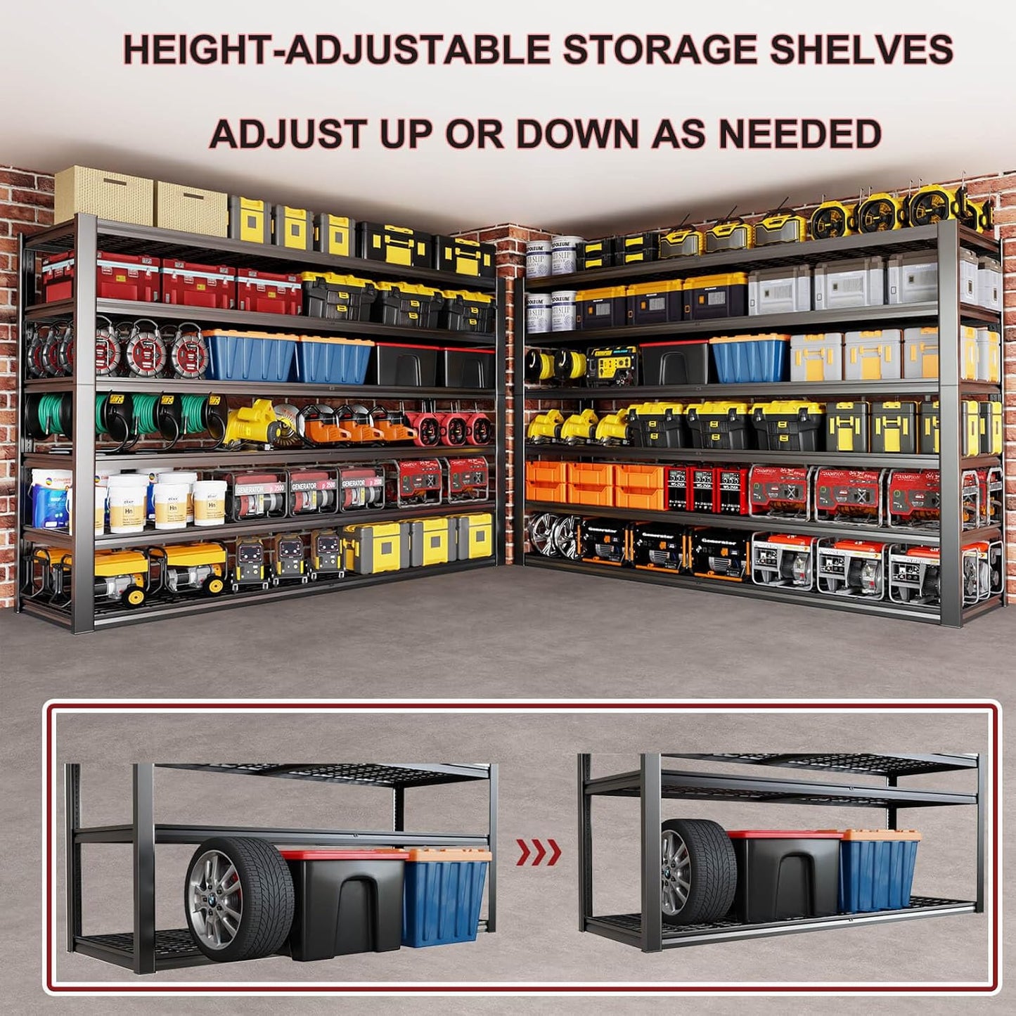 67" W Garage Shelving Heavy Duty, Adjustable 6 Tier Metal Shelves, Commercial Metal Shelf Rack, Industrial Shelving