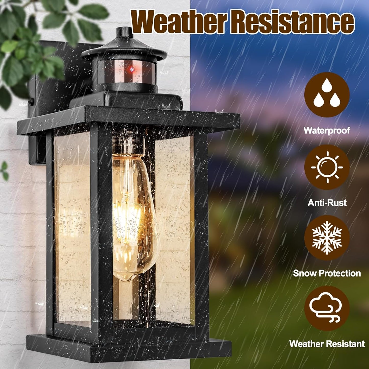 Motion Sensor Outdoor Lights Wall Mount, Dusk to Dawn Garage Exterior Light Fixture 2 Packs, Outdoor Wall Lighting with E26 Socket, Waterproof Unique Glass Shade, Exterior Lights for House, Porch