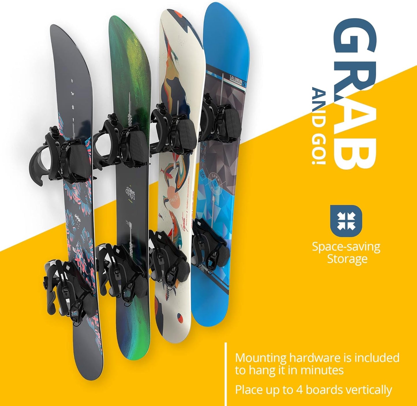 Koova Snowboard Wall Mount Rack Holder | Garage Snowboard Storage Organizer | Heavy Duty Powder Coated Steel Frame w/Rubber Arms