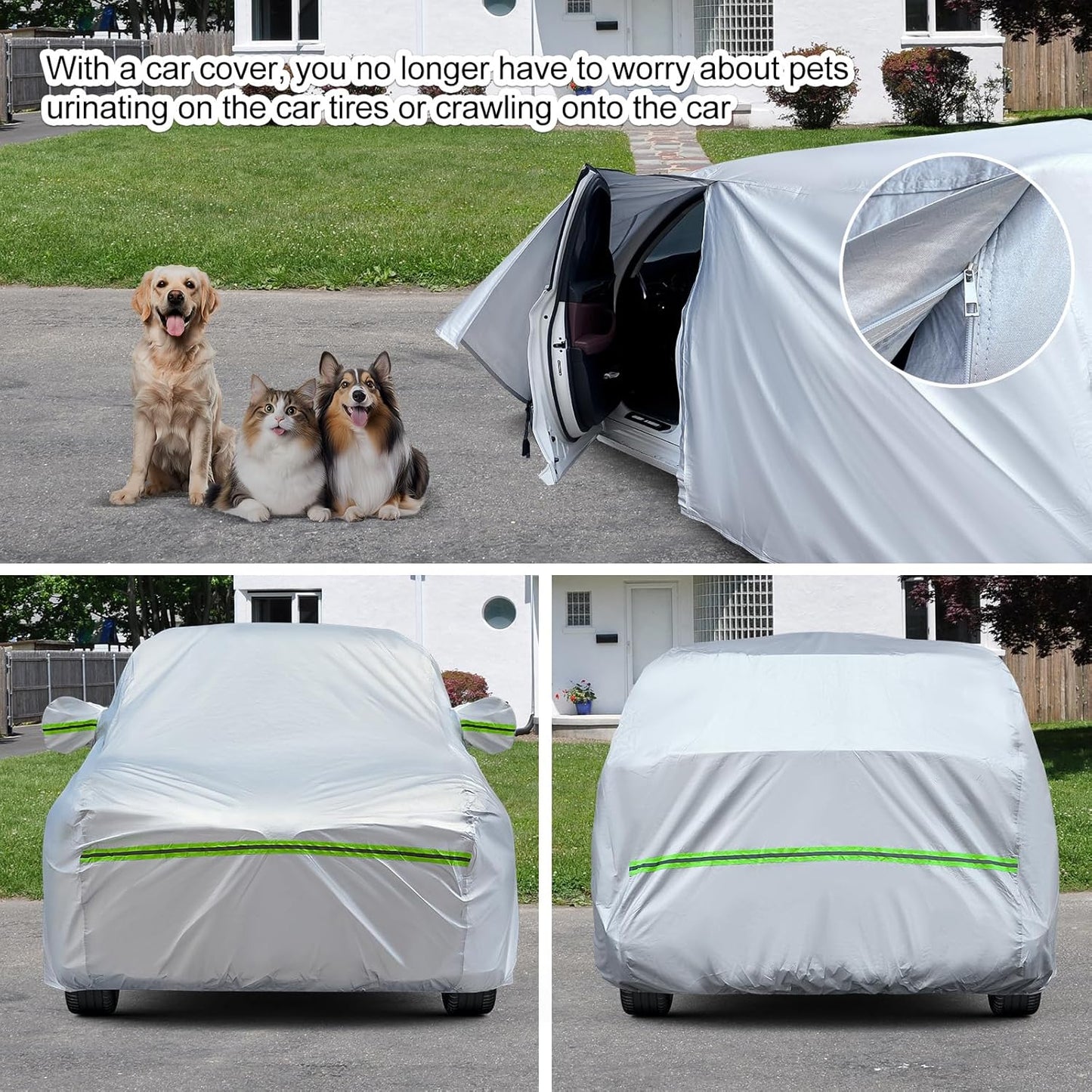 TUCAREST 6-Layers Premium Full Car Cover Hard Shell Zipper Design Waterproof All Weather Weatherproof UV Sun Protection Snow Dust Storm Resistant Outdoor with Straps (Fit for SUV/MPV 201"- 211")