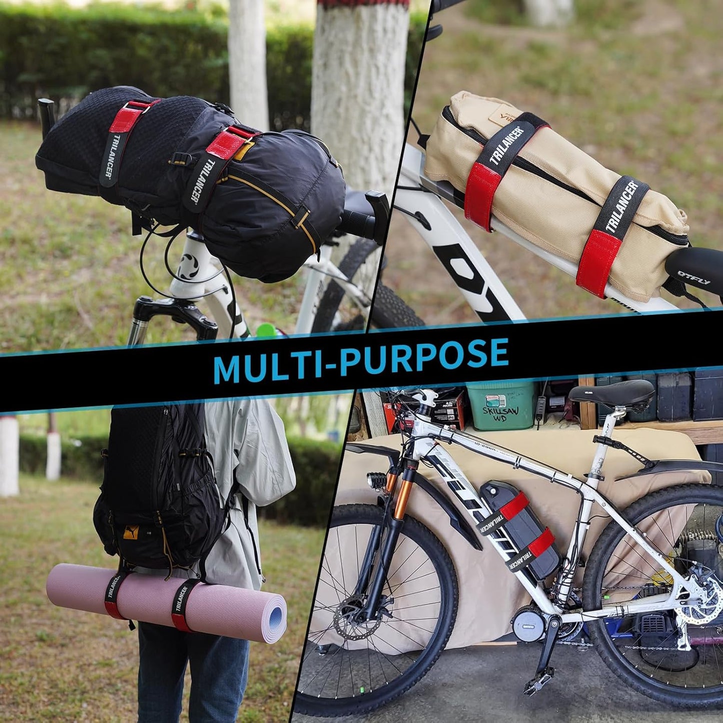 Bike Rack Straps with Extra-Wide Silicone Anti-Slip Coating, 2-Pack Trilancer Adjustable Bike Wheel Stabilizer Strap with Hook and Loop for Car and Wall Mount,Transportation and Storage (29.5''x1.5'')