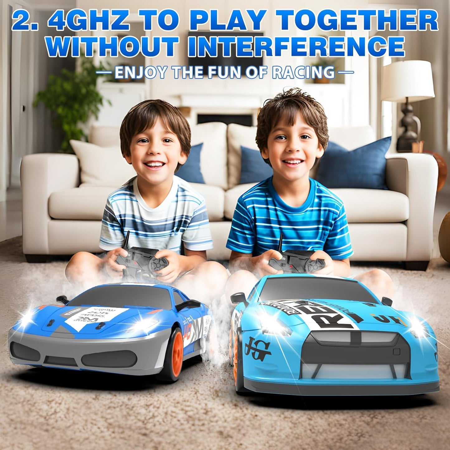 RC Drift Car 2.4GHz 1:24 Scale 4WD Remote Control Car 15KM/H High Speed Drifting RC Cars with Cool Lights, Two Batteries and Extra Tires Toys for Kids Boys Girls Adults, Blue