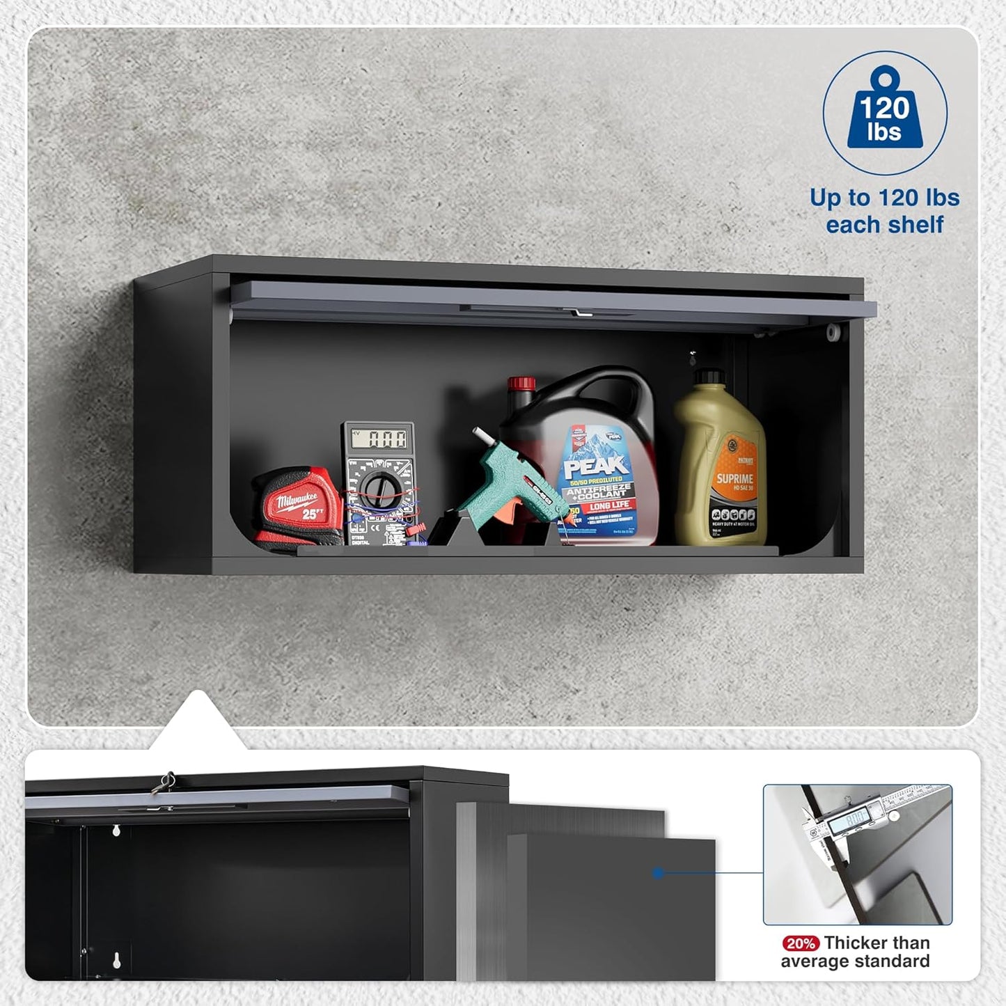 Metal Storage Cabinet Black&Gray Wall Cabinets with Locking Door - Wall Mounted Storage Cabinet for Garage Warehouse Home Office - Assembly Required