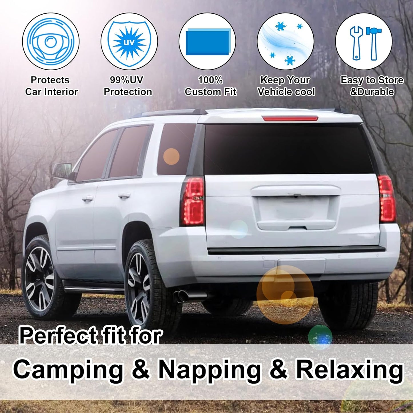 TINGLU Window Shades for Chevrolet Tahoe 2015-2020 Accessories Car Side Full Windows Rear Triangular Windshield Sun Shade Sun UV Rays & Privacy Protection for Camping Napping Relaxing 8PCS