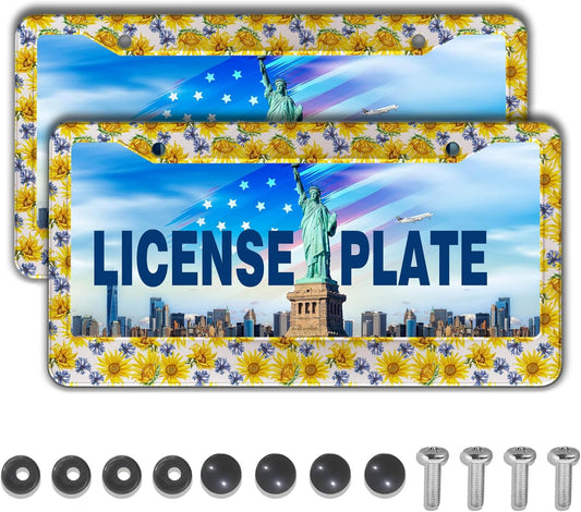 License Plate Cover Frame for Women Multicolor License Plate Frames for Men Sunflowers Aluminum Metal Car Accessory 2 Pack with Screw Covers Set