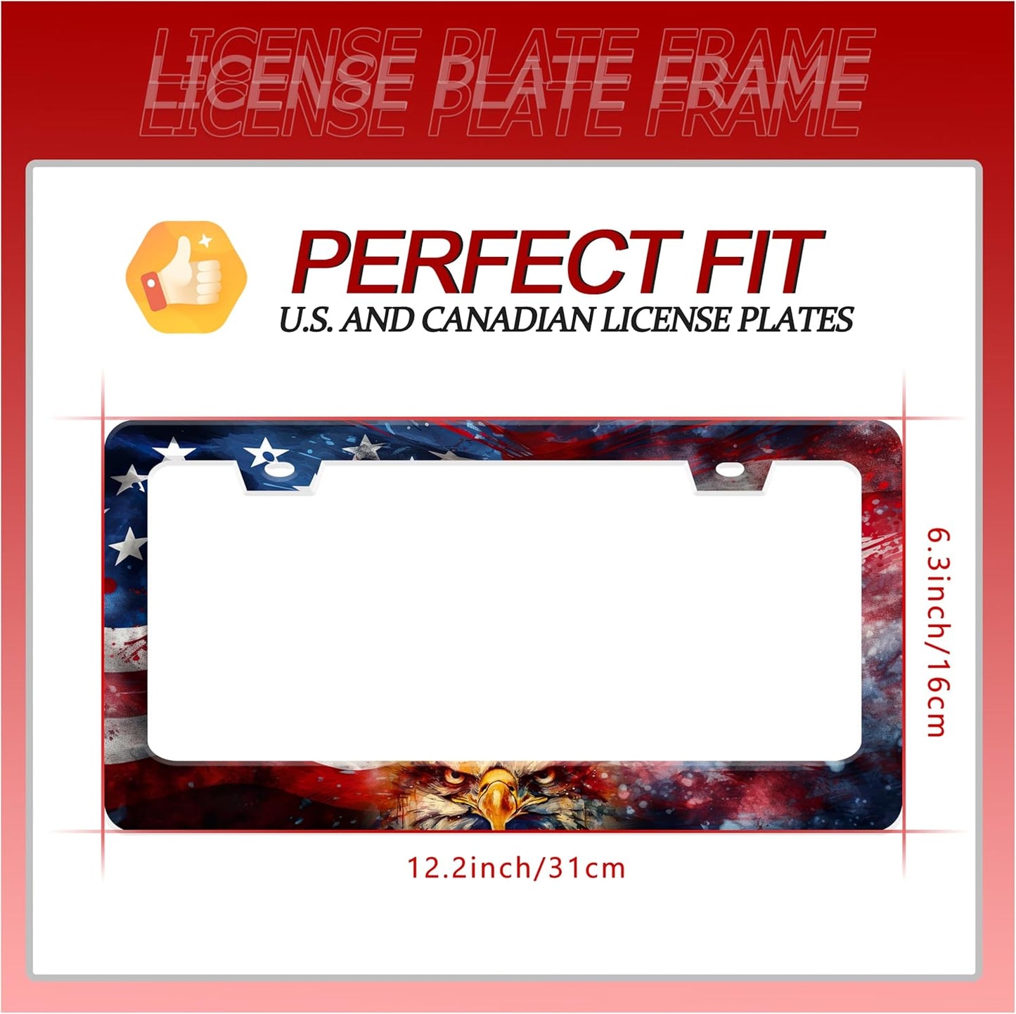 Personalized License Plate Frame American Flag Eagle Stainless Steel Accessory Patriotic Holder Funny Car Decorative 2 Holes Screws Fits Us Standard License Plates 12.2 X 6.3 in for Men Women