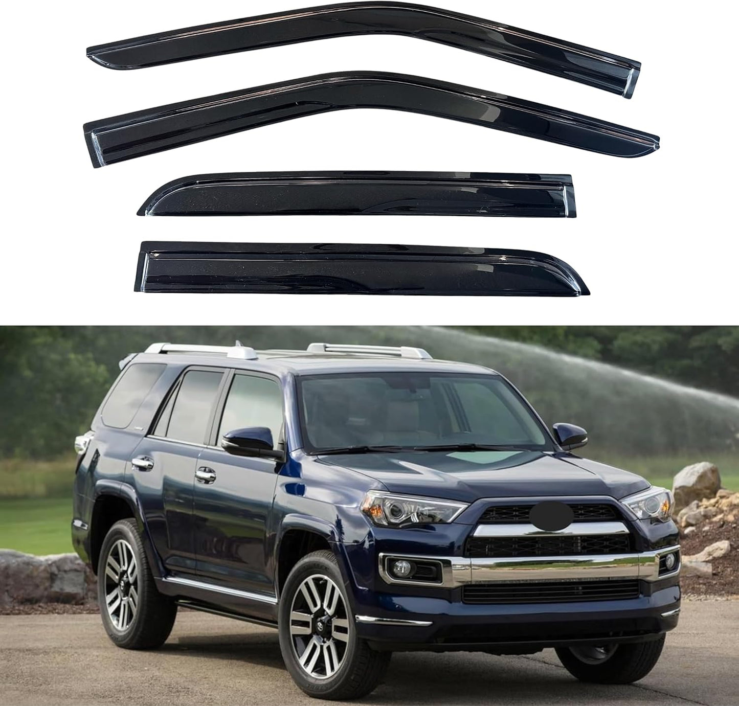 KPY Window Visor Compatible with Toyota 4Runner 2010-2024, 4PC Rain Guard Side Window Vent Deflectors Tape-On Mugen Style, 2010 2011 2012 2013 2014 2015 2016 2017 2018 2019 2020 2021 2022 2023 2024