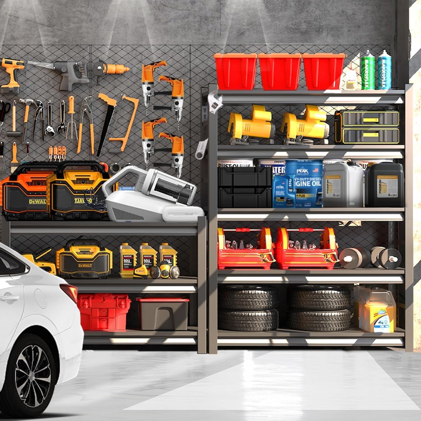 Metal Garage Shelving Unit, Heavy Duty 5-Tier Adjustable Storage Rack, Steel Shelving,2000 lbs Capacity, Industrial Shelves for Heavy Tools and Equipment (5-Tier 63" H x 32" W x 14" D)