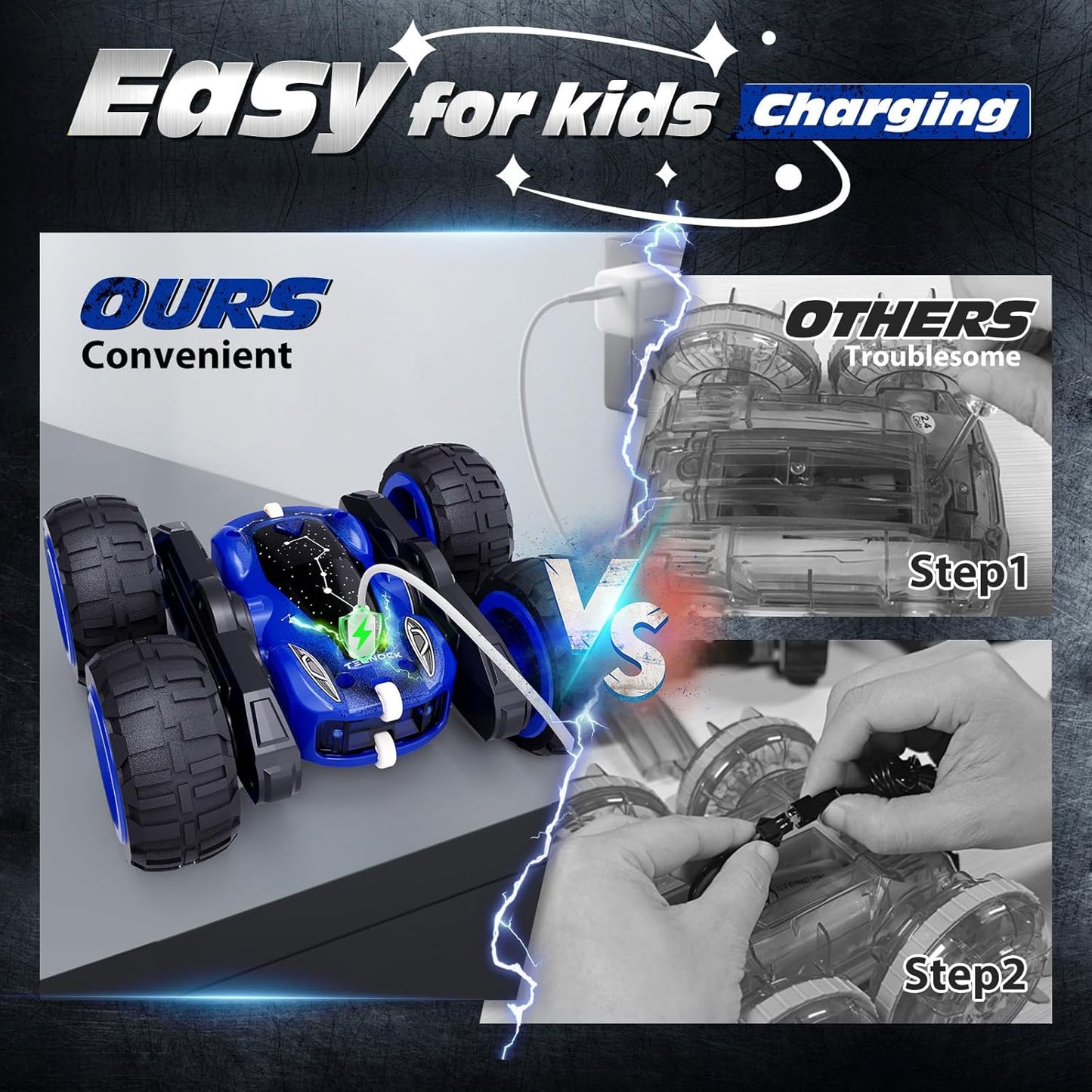 Tecnock Remote Control Car, 2.4GHz RC Cars with USB-C Easy Charging, 4WD Double Sided 360° Rotates and Flips RC Stunt Car, Toys Gift for Boys and Girls