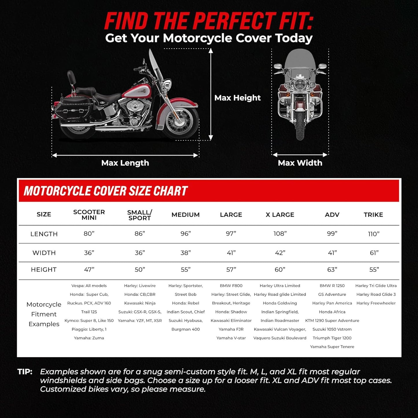 Badass Moto Ultimate Large Adventure Motorcycle Cover Waterproof Outdoor Adjusts to Top Case Motorcycle Sun Cover For Honda Africa, V-Strom 1050 ADV, Fits BMW R 1250 GS, KTM 1290 Super, HD Pan America