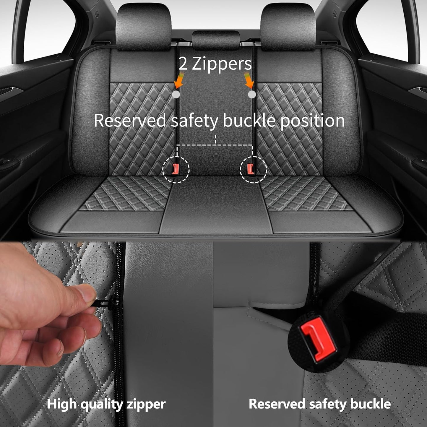 Car Seat Covers Full Set,Breathable and Waterproof Napa Leather Car Seat Cover,Interior Universal Fit for Cars,Sedans,SUVs,Vans,Trucks(Full Seat,Grey,N3)