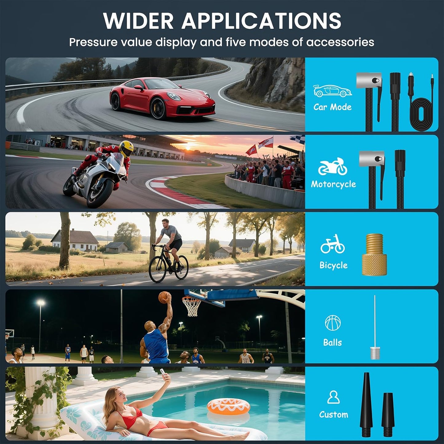Tire Inflator Portable Air Compressor, 6X Faster 150 PSI 12000mAh Battery Air Compressor, Dual Digital Display Air Pump with Lighting - Portable Tire Inflator for Car, Bicycle, Auto Shut-Off