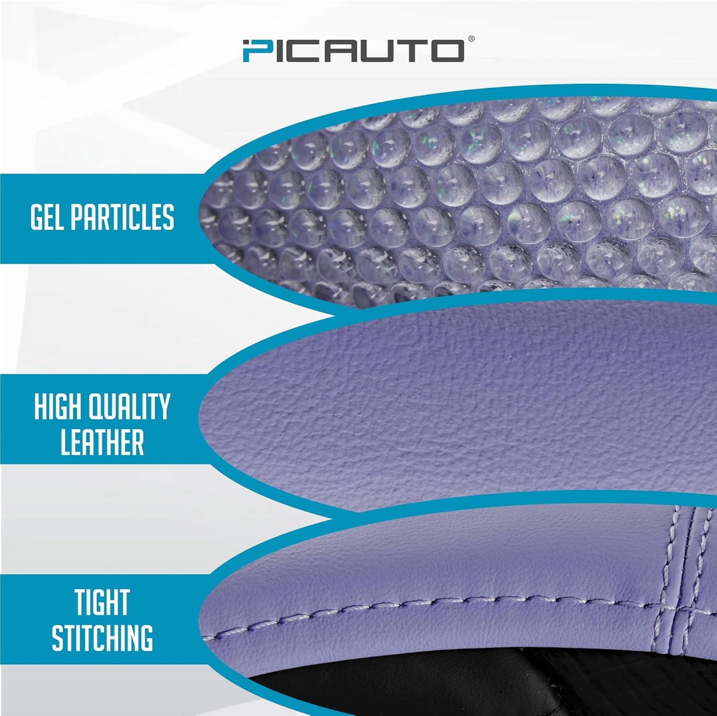 PIC AUTO Gel Particles Steering Wheel Cover, Purple Luxury Leather Car Steering Wheel Protector, Universal Fit 14.5"-15.5" Anti-Slip Car Interior Accessories for Girls & Women