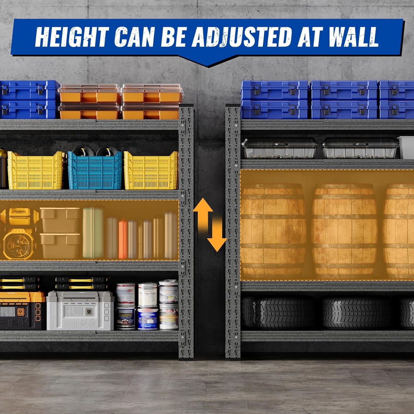 60" W Storage Shelves 5000lbs Garage Metal Shelving Heavy Duty Garage Shelves Adjustable Storage Shelves for Industrial, Factory, (60" W X 24" D X 70" H)