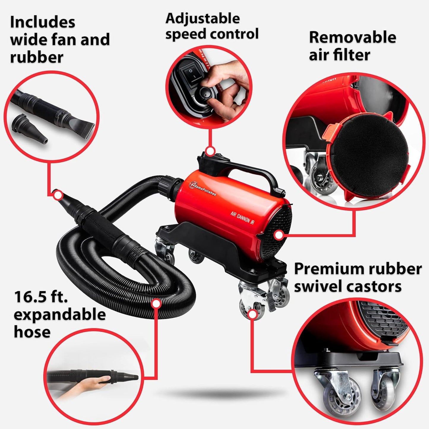 Adam's Polishes Air Cannon Jr. - High Powered Filtered Car Wash Blower | Dry Before Car Cleaning, Car Detailing, Car Wax, or Ceramic Coating | Auto Tool Kit Gift Boat RV Motorcycle