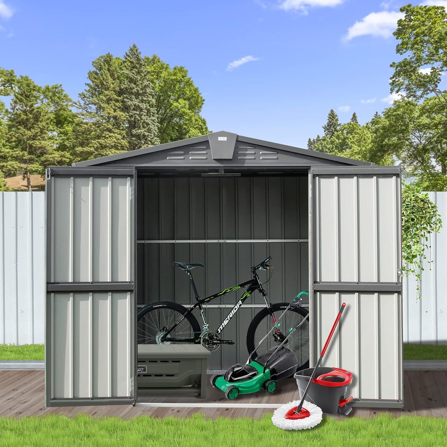 Domi Outdoor Storage Shed 6.5' x 4.2', Metal Waterproof Tool Shed Utility Storage House with Double Lockable Doors & Air Vent for Garden Backyard Patio Lawn
