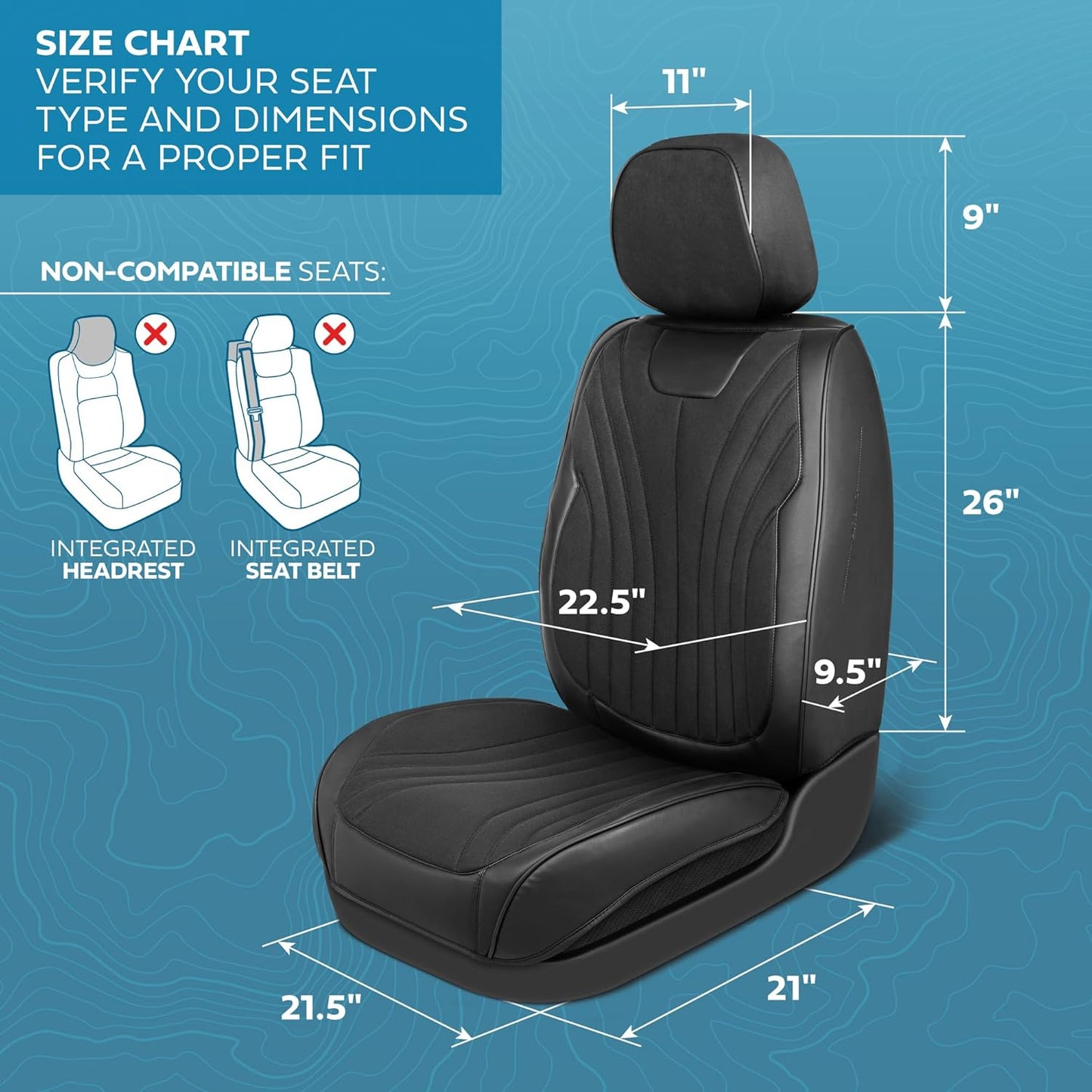 Elite Edition Faux Leather & Suede Seat Covers for Cars, Trucks, & SUV - 2 Black Car Seat Covers for Front Seats - Universal Fit Car Accessories Automotive Interior Cover Protector for Cars