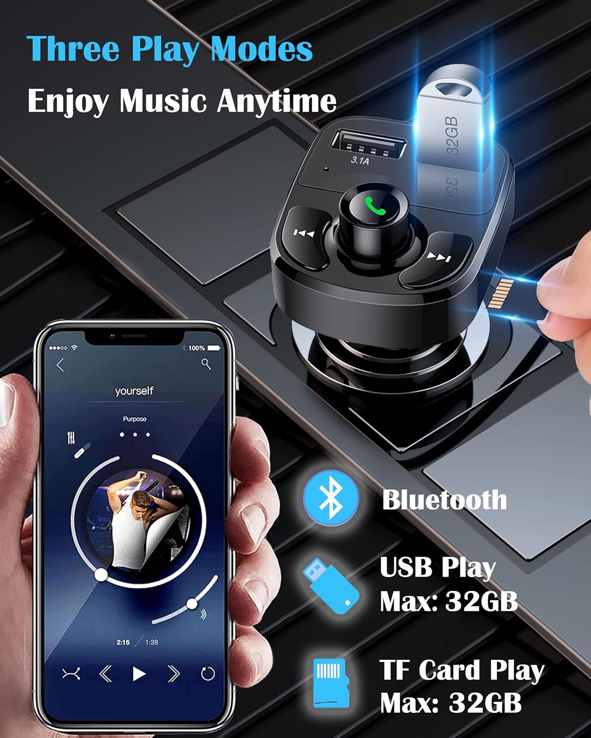 Handsfree Call Car Charger,Wireless Bluetooth FM Transmitter Radio Receiver,Mp3 Audio Music Adapter,Dual USB Port Compatible for All Smartphones,Samsung Galaxy,LG,HTC,etc.