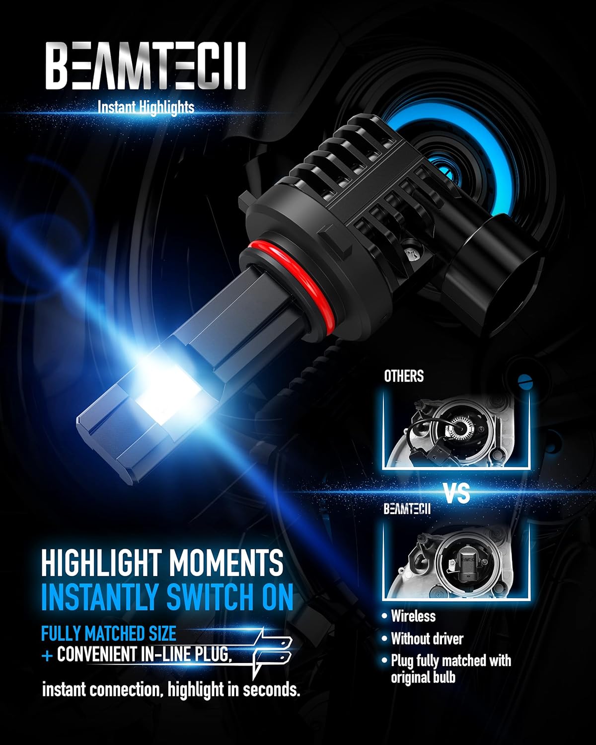 BEAMTECH 9005 Fog Light Bulb, HB3 Fog Bulb 6500K Fog Light or ATV UTV Off Road Pack of 2