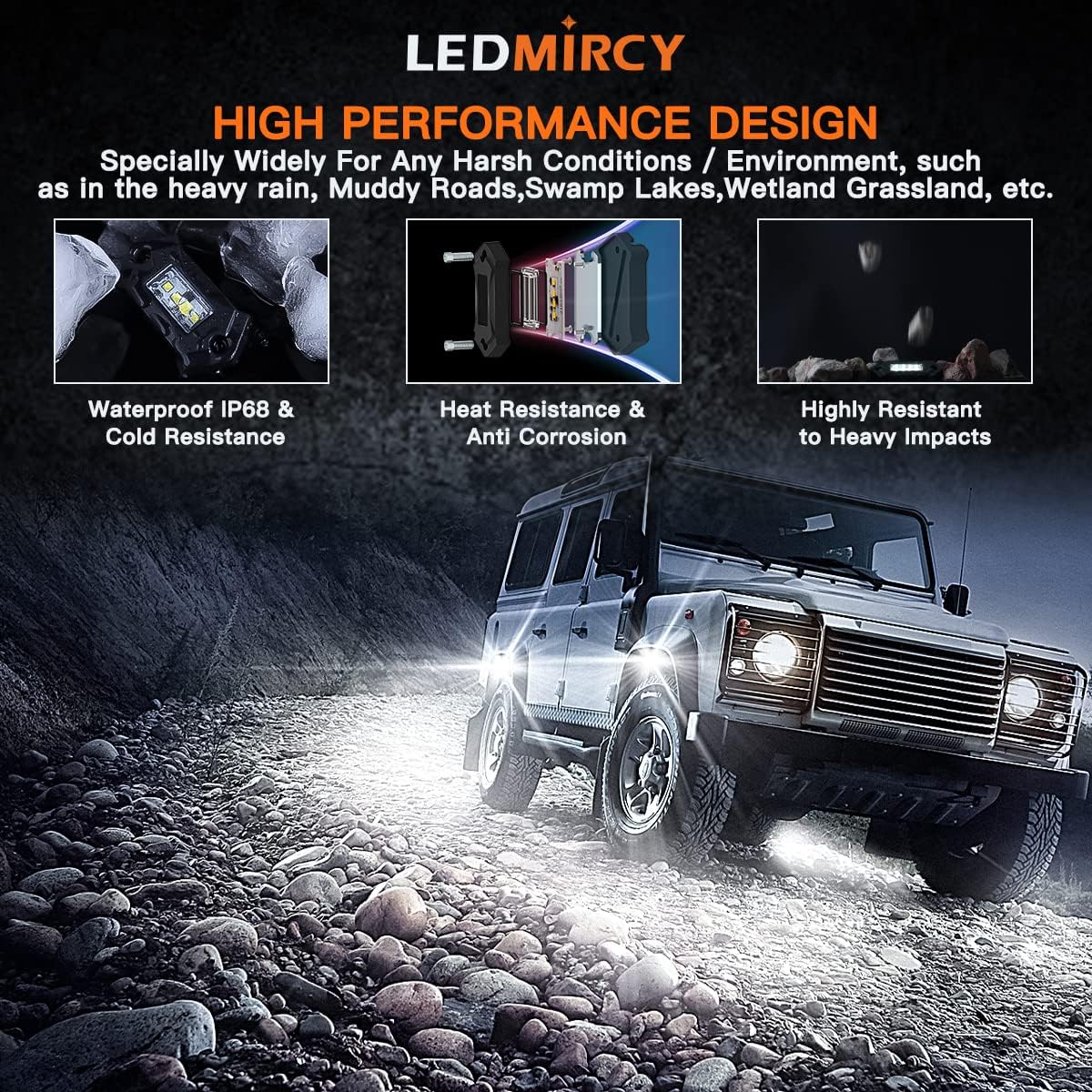 R3 White LED Rock Lights Kit 12PCS with Switch Wire Harness for ATV UTV SUV Off Road RZR Trucks Underglow Pure White Lights Trail Rig Lights Under Body High Power Waterproof Shockproof Light