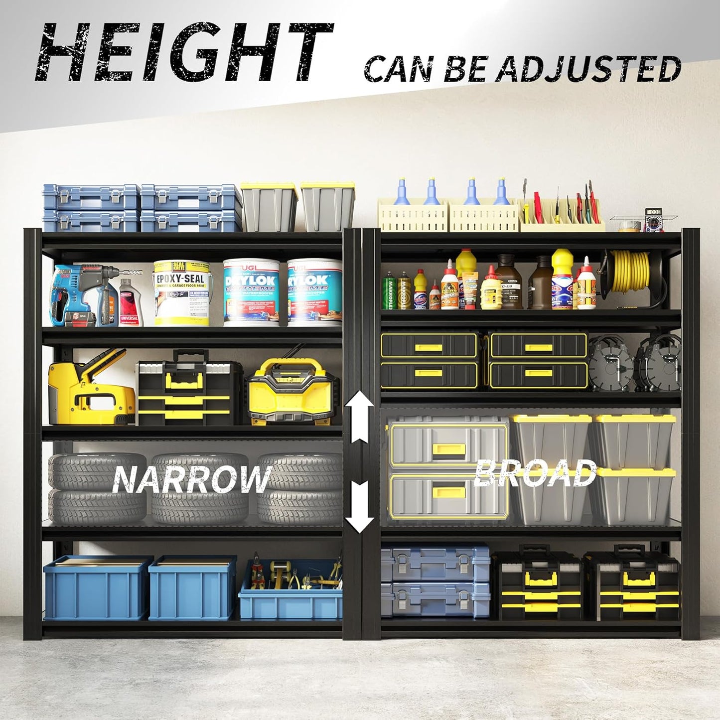 72" H Shelving Unit 5 Tiers Heavy Duty Garage Shelving 3000LBS Storage Racks Adjustable Metal Shelves Industrial Utility Rack for Garage, Workshop, Basement, Home Office 72" H*47.2W*23.6D