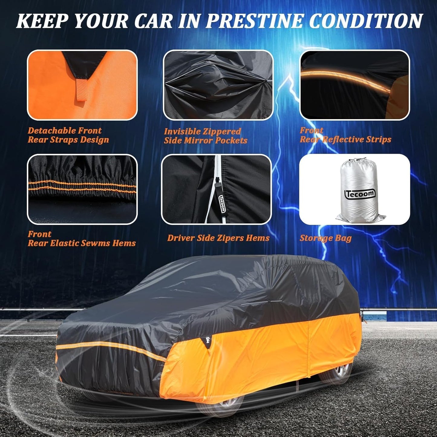 Car Covers Waterproof All Weather for Automobiles, Indoor Outdoor Windproof Dust Rain Sun Snow UV Protection Breathable Full Exterior Covers, Universal Vechicle Tarp Cover Fit 191-205 inches SUV