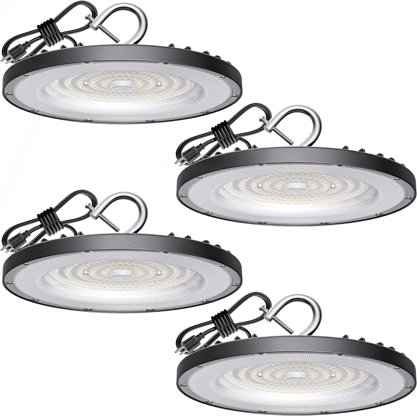 Led High Bay Light 100W, 14000lm 5000K UFO Bay Lighting with US Plug 5' Cable, 120V, IP65 Waterproof Commercial Lights Fixture for Workshop Factory Barn Garage, 4 Pack