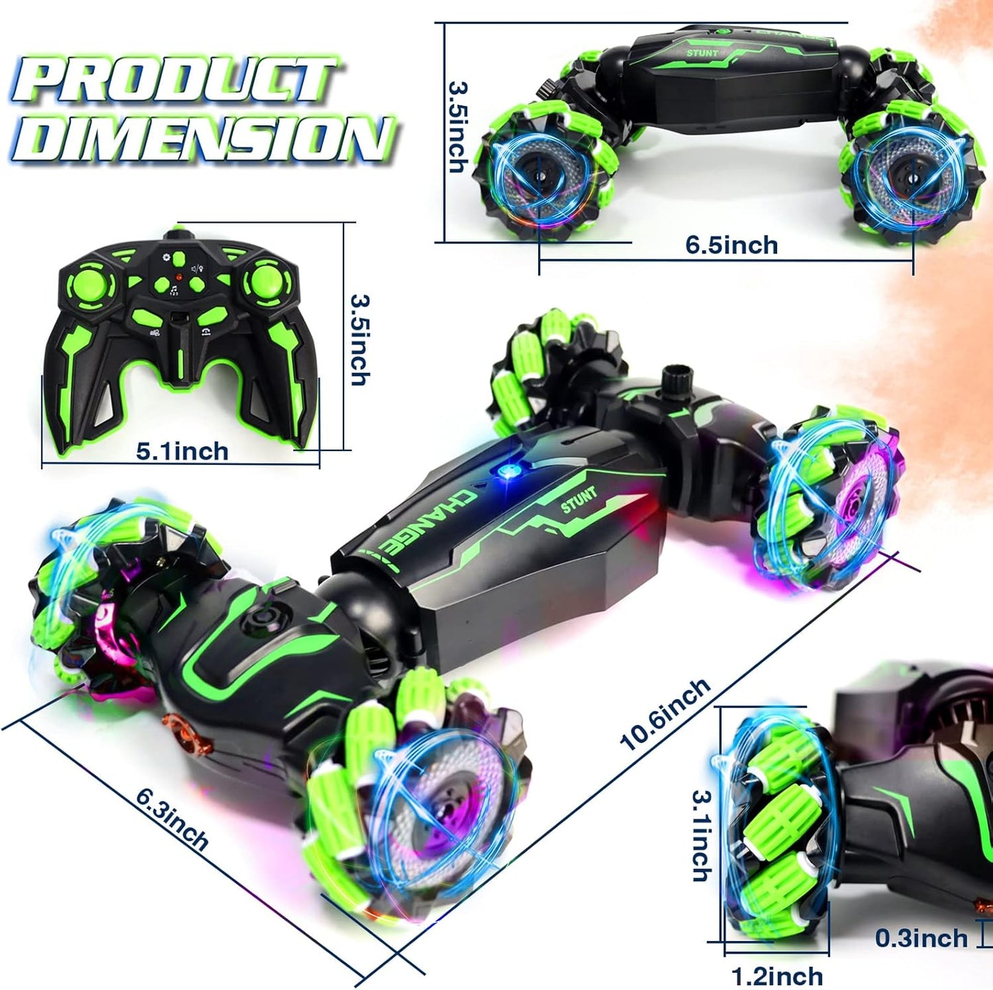 LiJiaHPK Gesture Control RC Car with Fog Spray 360° Stunt Flips & LED Lights Remote Control Toy for Kids Ages 5-7 STEM Learning Gift for Boys Girls