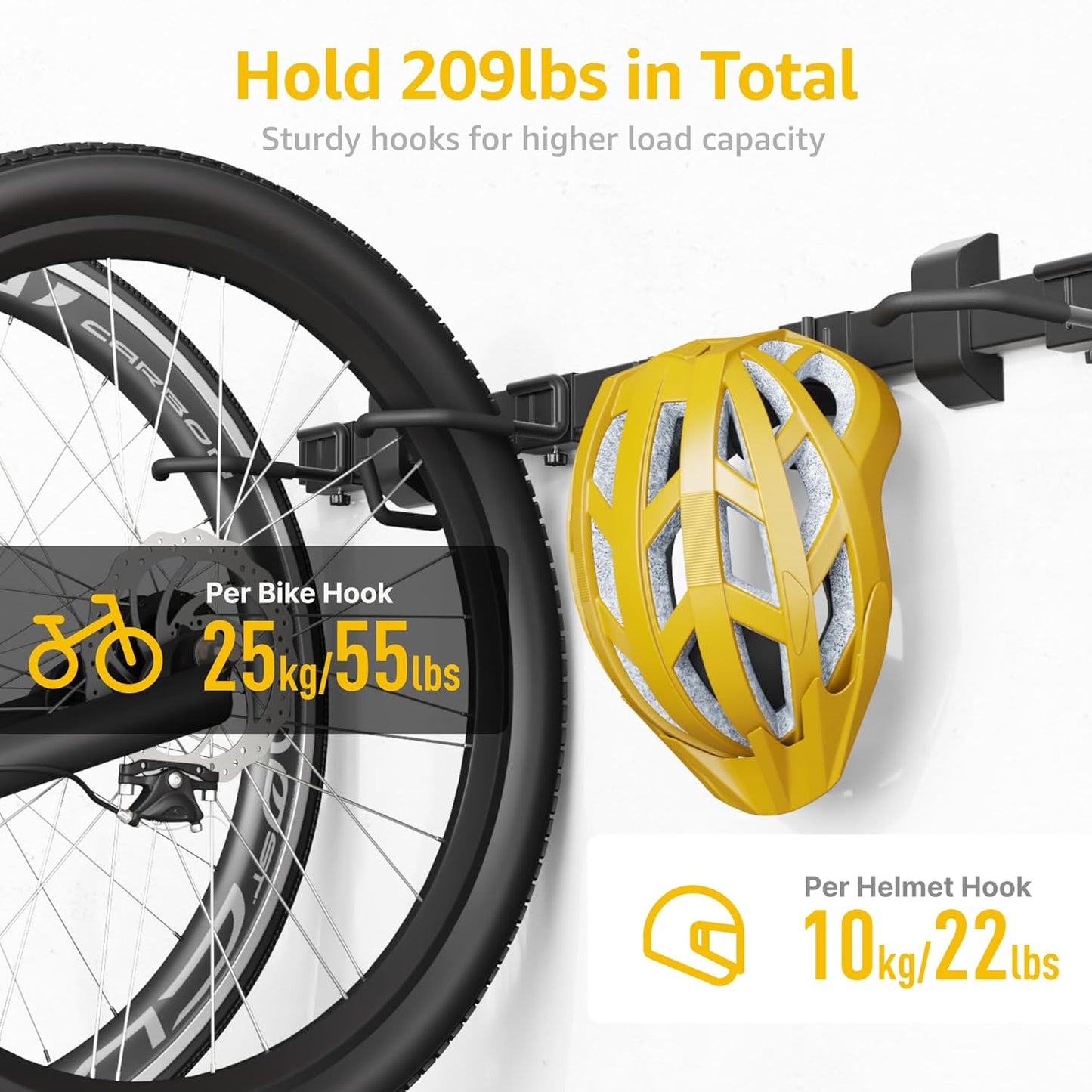 monTEK Enhanced Bike Storage Rack, Adjustable 3-Bike and 2-Helmet Hangers for Indoor Bike Storage, Customizable for Various Bike Sizes, Heavy-Duty Steel Bike Wall Mount, Max Load 209lbs, 32-in