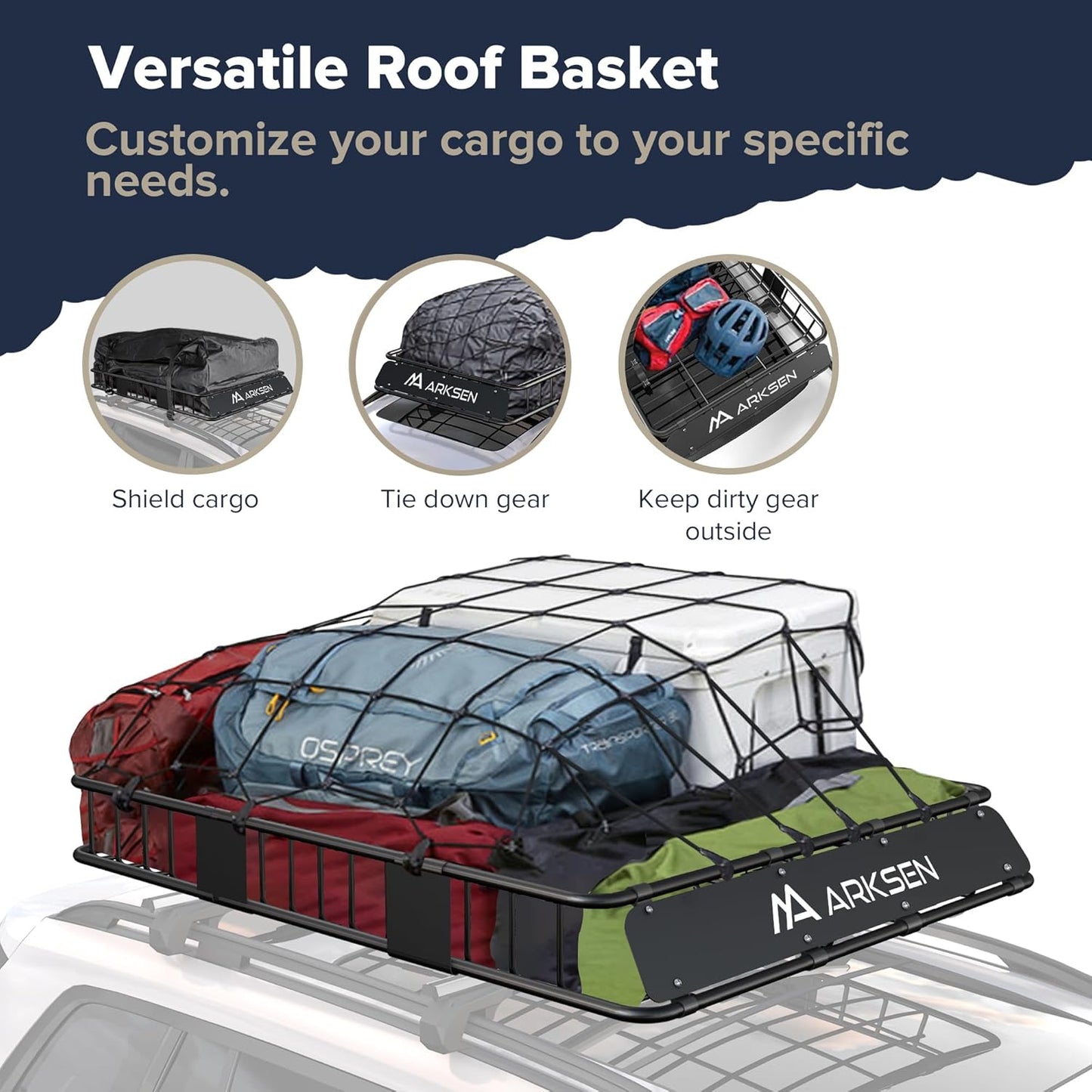 ARKSEN 64 x 50 x 6 Inch Universal Extra Wide 150LB Heavy Duty Roof Rack Cargo with 500D PVC Waterproof Cargo Bag, Car Top Luggage Holder Carrier Basket for SUV, Truck, & Car Steel Construction