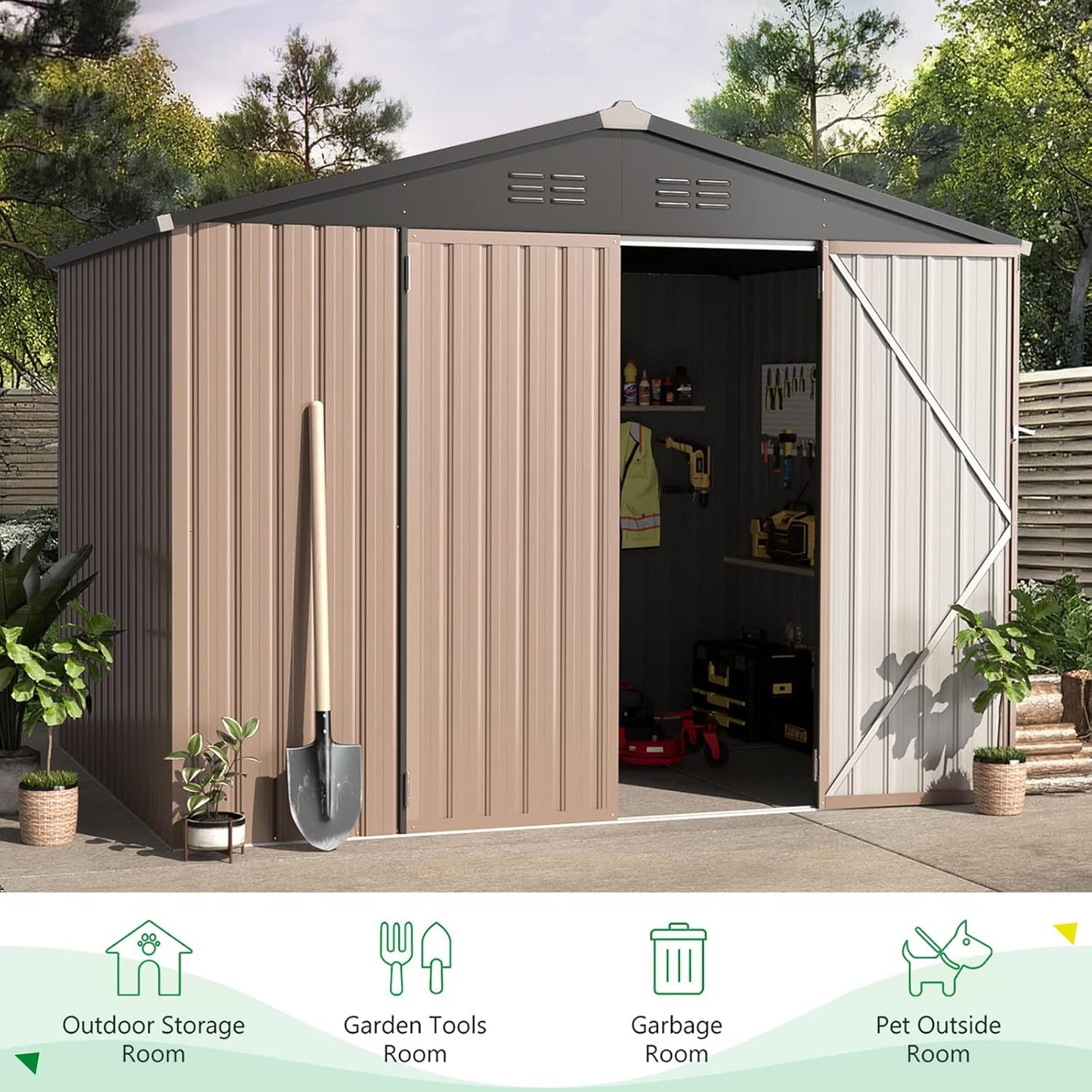 U-MAX 8x6 Storage Sheds & Outdoor Storage, Small Outdoor Storage Garden Outside Shed kit, Galvanized Metal Utility Shed for Backyard, Patio and Lawn