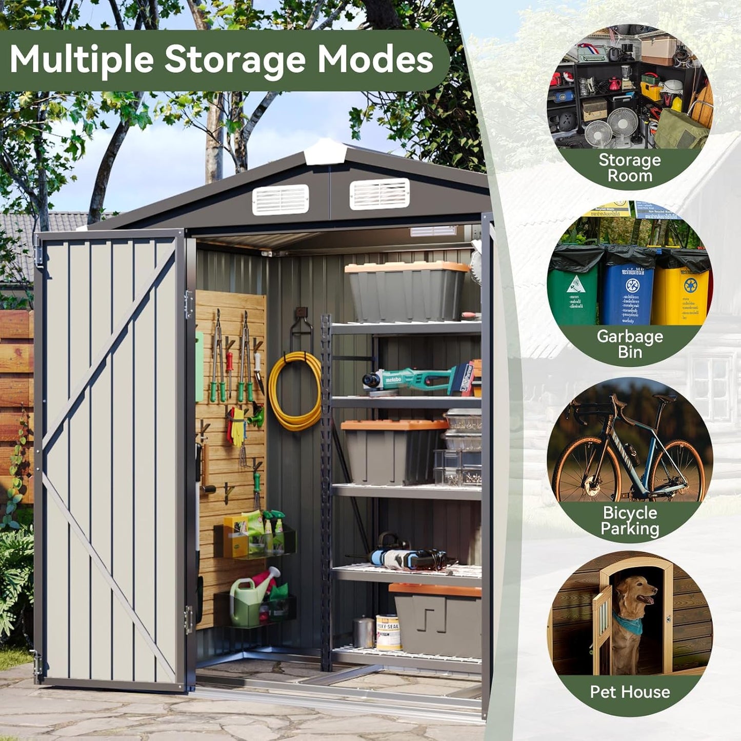 Aoxun 6x3.9 FT Shed with Base Metal Outdoor Storage Shed Garden Shed with Lockable Doors Tool Shed Bike Shed for Backyard, Patio, Poolside (Black)