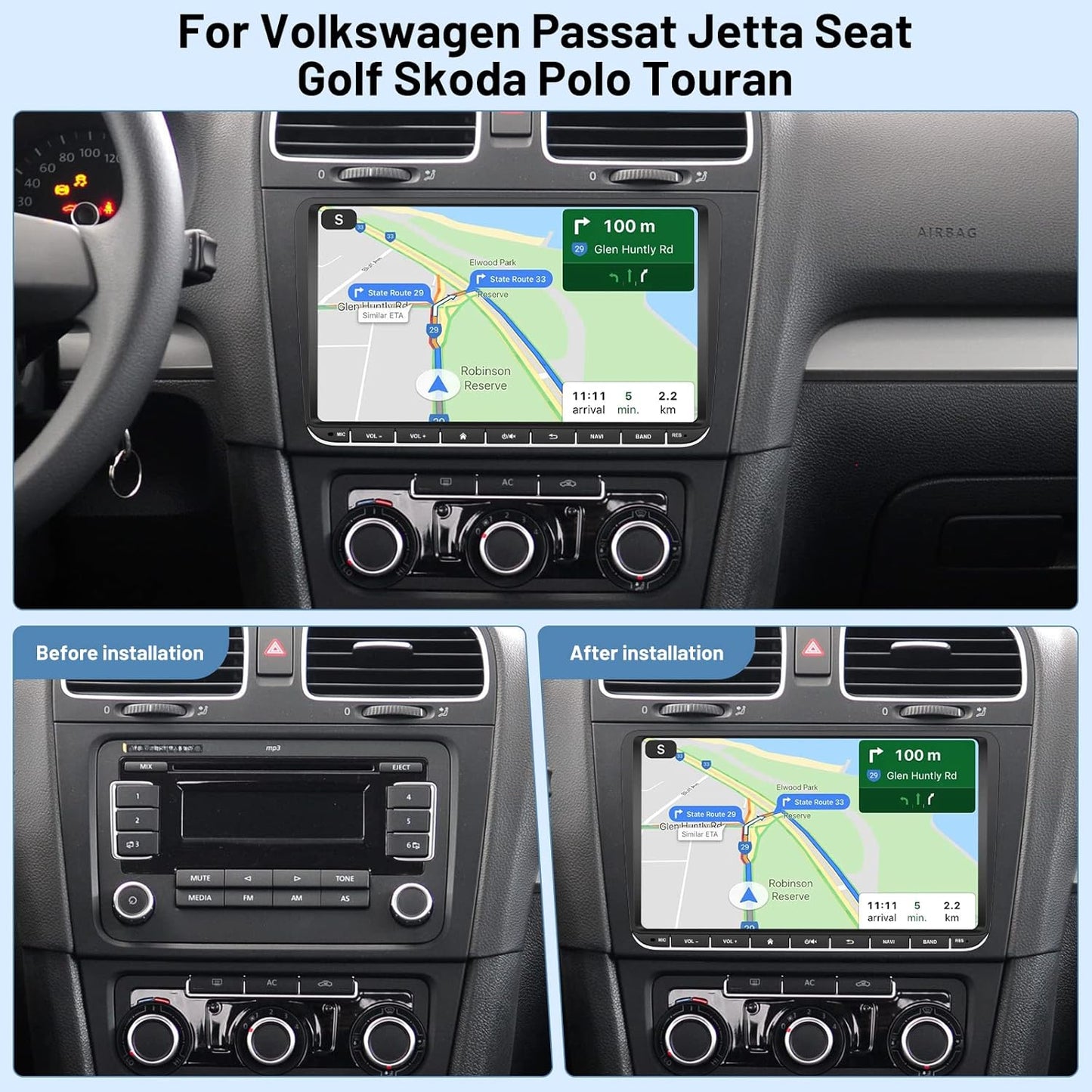 Car Radio for VW Passat Jetta Golf Skoda Polo, [1G+32GB] 9 inch Touch Screen Android Volkswagen Stereo with Wireless CarPlay Android Auto Bluetooth GPS WiFi FM+Backup Camera
