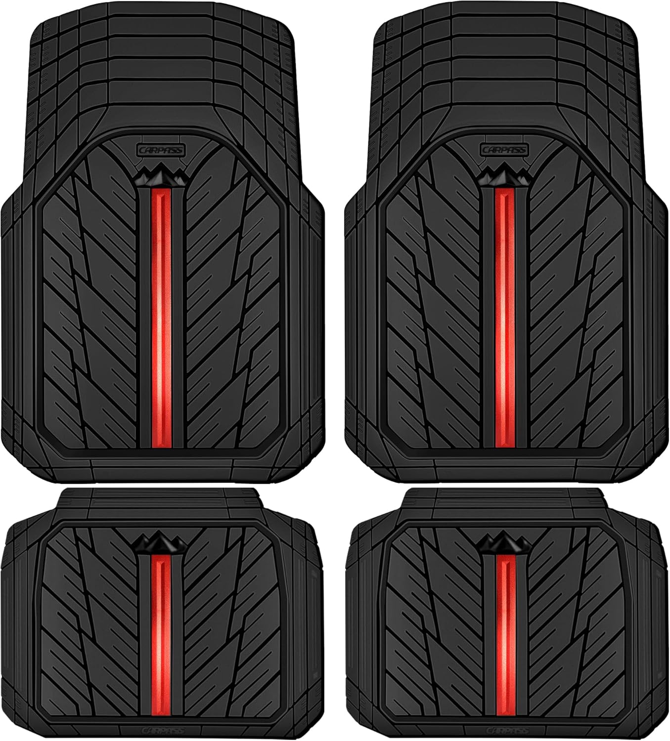 CAR PASS Metal Medium Rubber Floor Mats for car Heavy Duty car mats All Weather, Universal Trim to Fit for Truck SUV Vehicle Automotive Floor Mats, Waterproof car mats 4 Piece (Red Black)