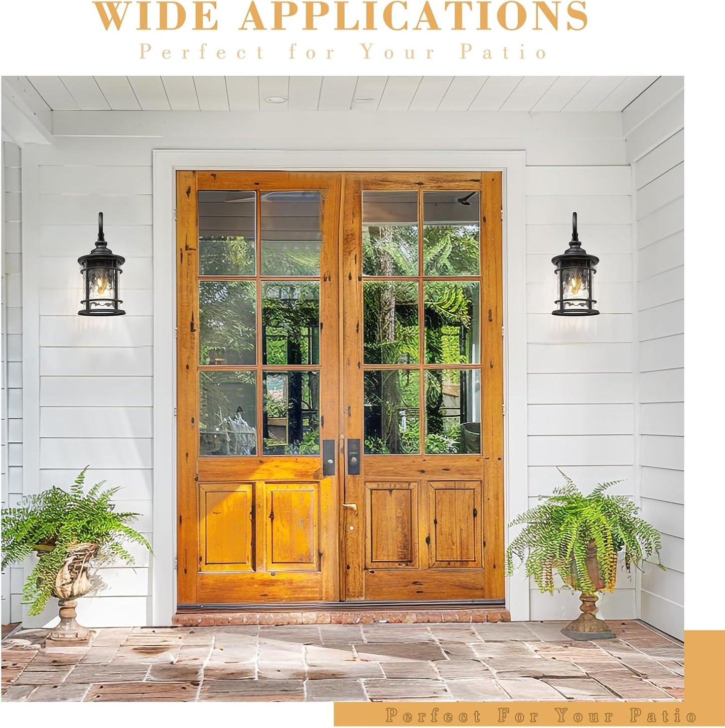 Emliviar Farmhouse Outdoor Light Fixture, 15.5" Exterior Lighting Fixtures with Water Ripple Glass, Die-Casting Aluminum in Black Finish, XE229B-WG BK