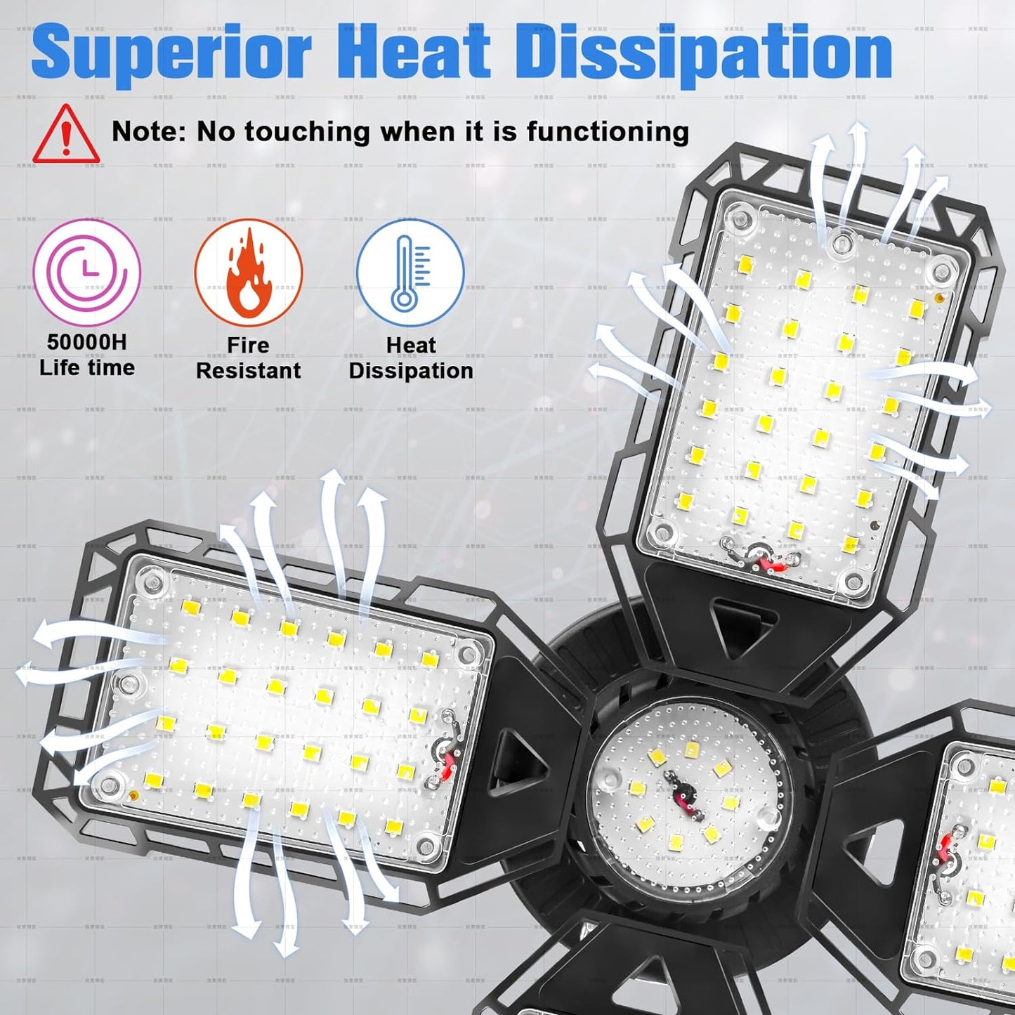 LED Garage Lights 4 Pack -120W, 12000LM 6500K Led Shop Light with 4+1 Deformable Panels, Basement Barn Light Garage Ceiling Lights, E26/E27 for Garage, Warehouse, Shop