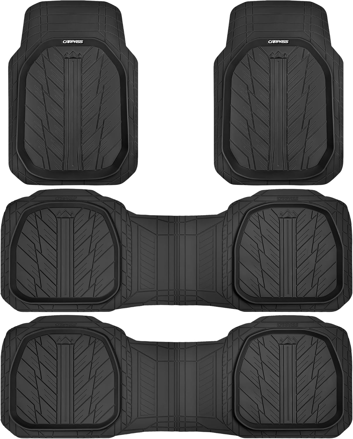 CAR PASS 3 Row Heavy Duty Rubber Car Mats, Deep-Dish All-Weather Floor Mats for 7 Seats 8 Seater 2nd & 3rd, Waterproof Universal Trim to Fit Liner Van,SUV,MPV,7 Passengers Vehicle,(Black 3 Row)
