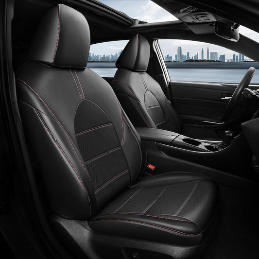 for Toyota Camry Seat Covers Hybrid LE SE 2018 2019 2020 2021 2022 2023 2024 - Custom Car Seat Covers Full Set, Leather Seat Cover for Cars, Waterproof Breathable Cushion Protectors Black Red