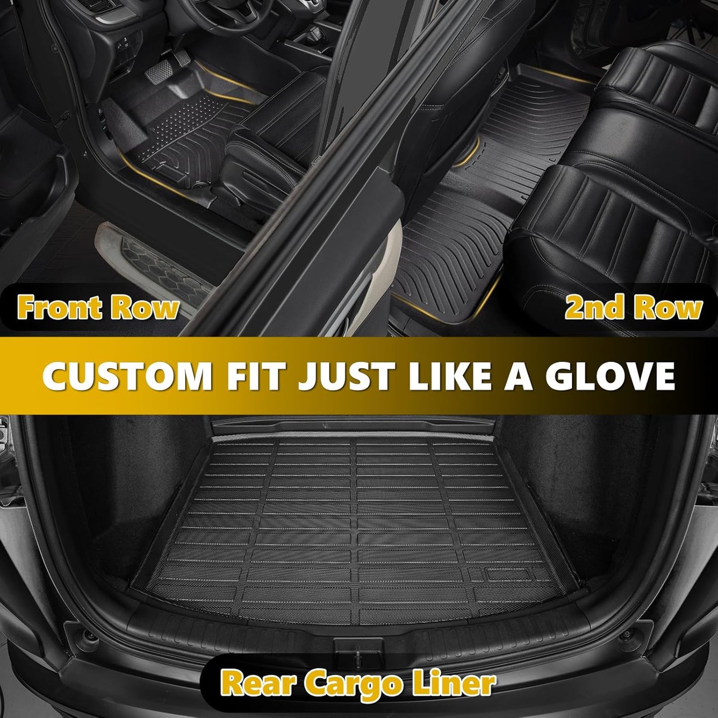 GINOWY-Floor Mats & Cargo Liner for Dodge Grand Caravan 2011-2021(Only for 7 Passenger), TPE All Weather Car Floor Mats Grand Caravan Cargo Liner Trunk Mat Trunk Liner for Grand Caravan Accessories