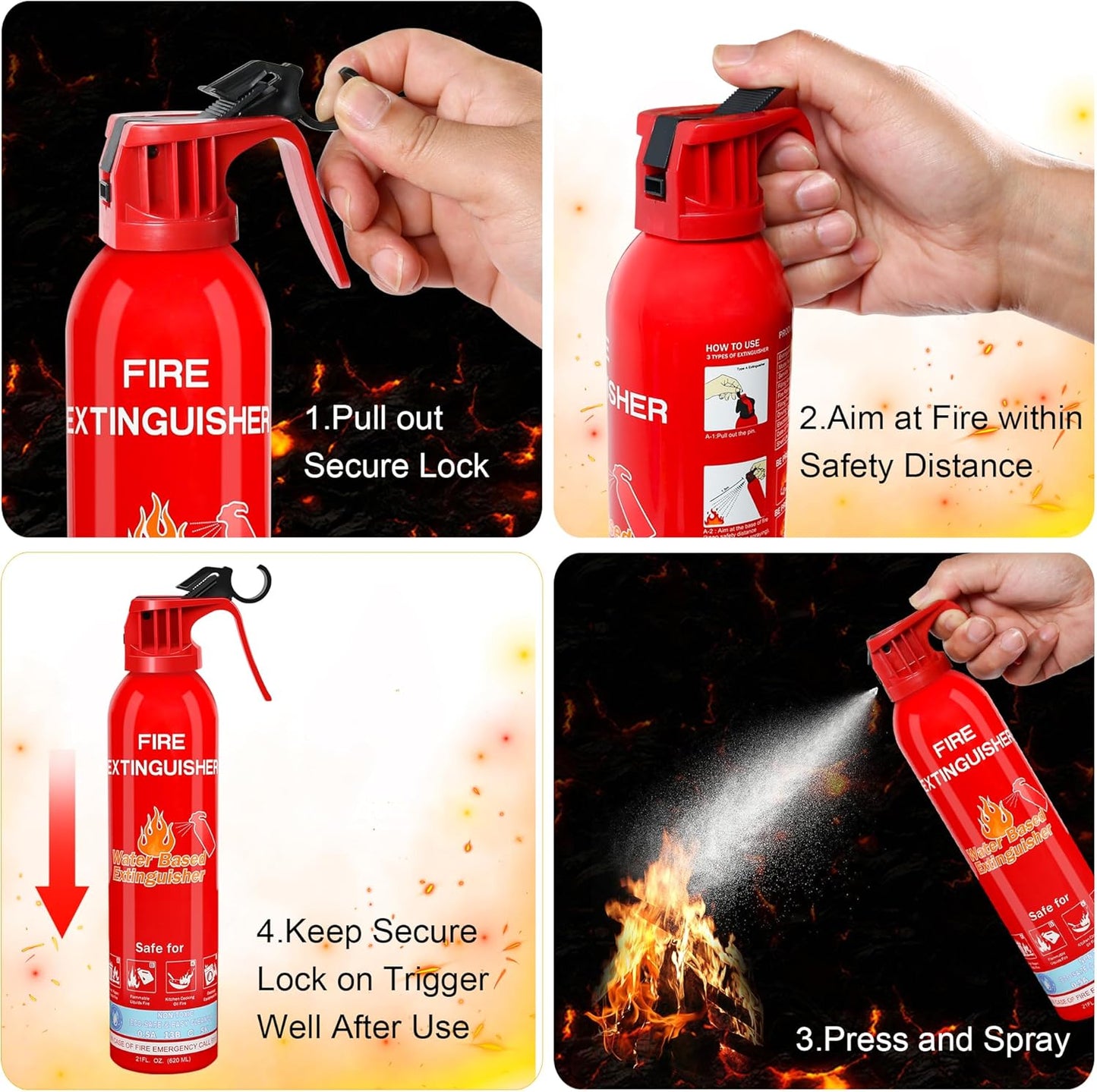 Fire Extinguisher for Home with Mount, 2 Pack Upgraded 8-in-1 Portable Fire Extinguishers For Vehicle Car Boat Marine Kitchen Emergency Supplies, Water-Based Extinguisher For A, B, C, K Fire Types