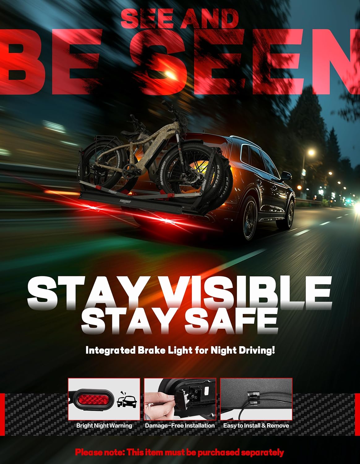 Young 200 lbs Ebike Racks with Ramp for Tow Hitch with 2 Arms, Tire Clamp 2 Bike Rack Hitch for Car SUV RV Truck Trailer, Scratch Free, Fit up to 5 Inch Fat Tire, 2" Receiver