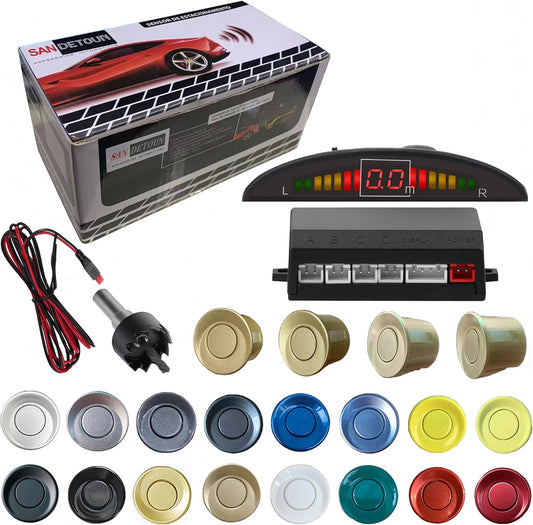 Car Reverse Backup Parking Sensor Radar System kit The LED Display with 3 Colors can Both Shows Distance Data and warn You with beep Sound Adjustable Volume Compact and Easy to Install (Blackbrown)