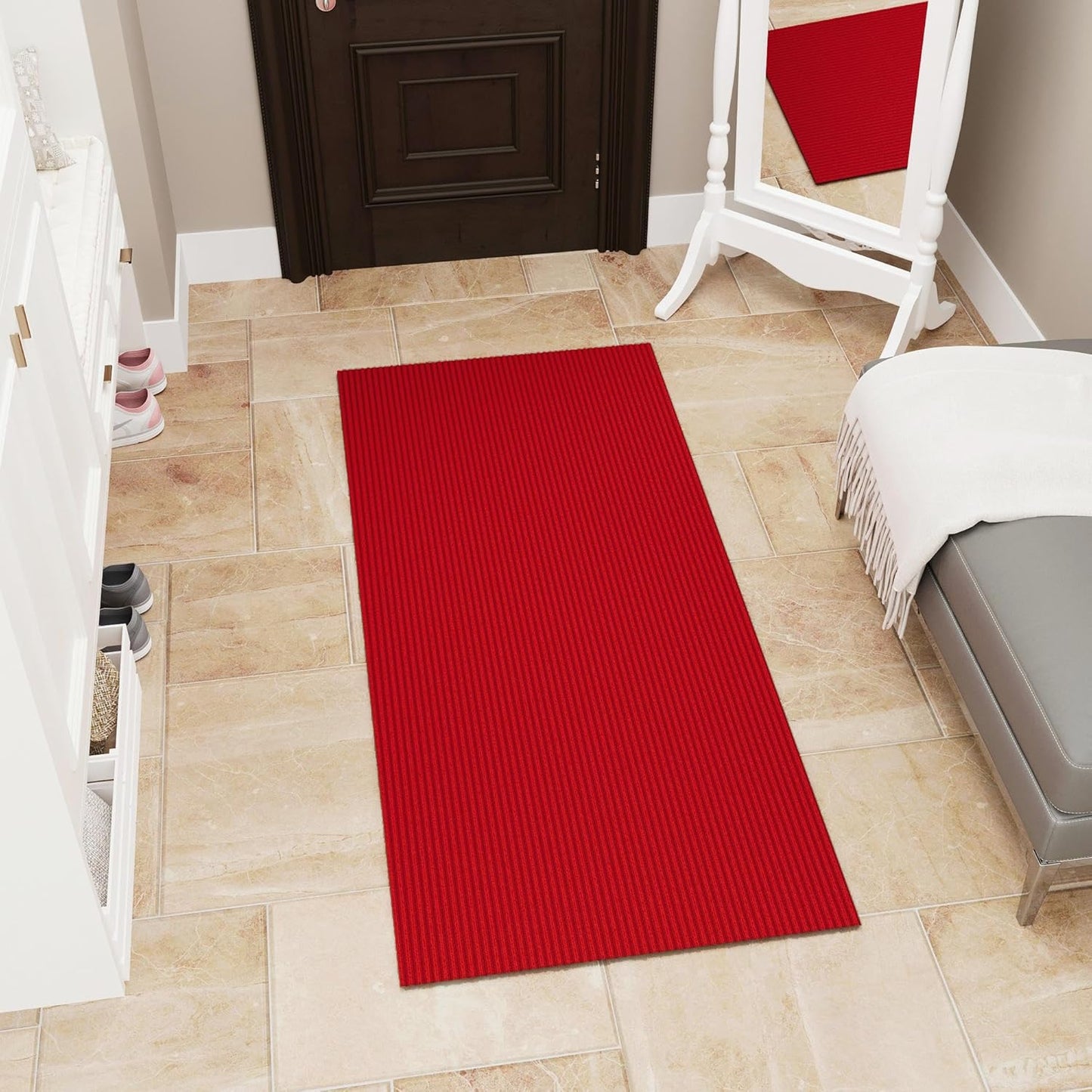 Ottomanson Mud Mat 2'7" x 3' Entryway Rug - Non-Slip Scraper Doormat for Muddy Paws, Dirt Trapping Indoor/Outdoor Mat for High-Traffic Areas, Kitchen, Garage, Patio, Red