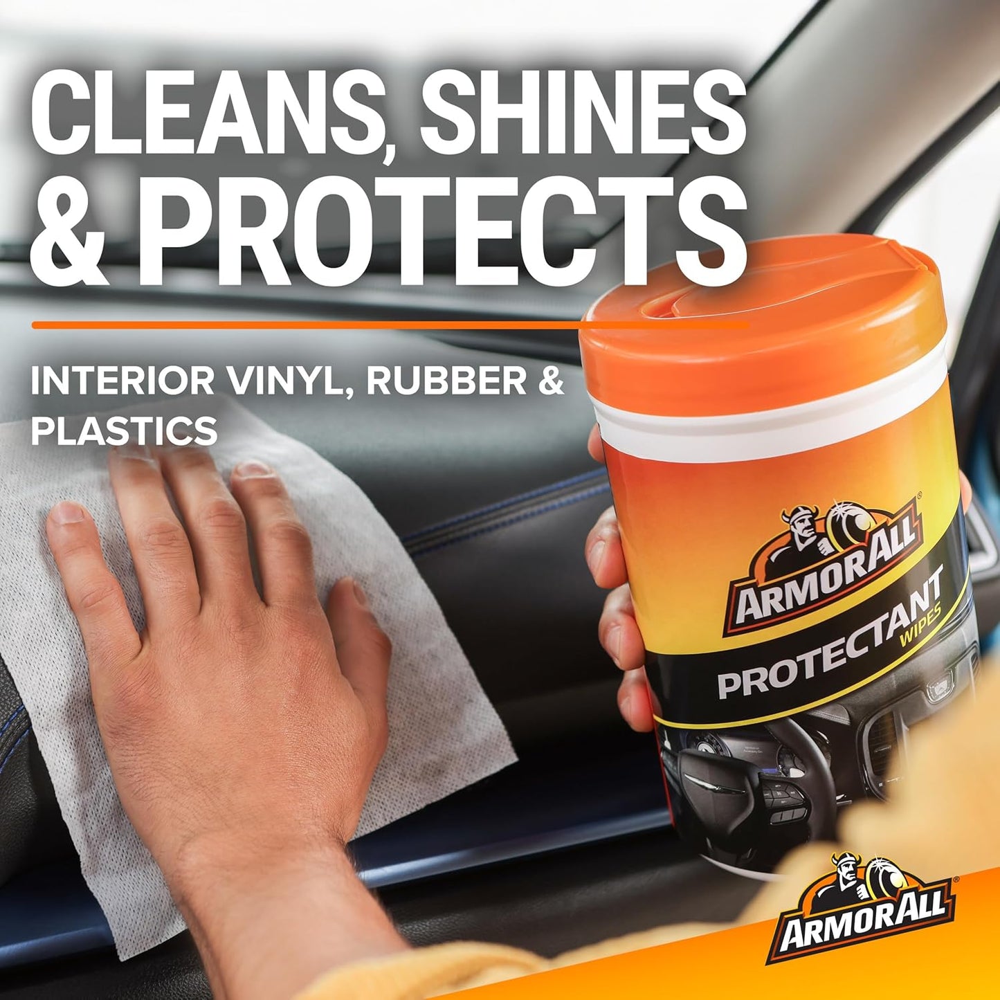 Armor All Car Interior Protectant Wipes, 90 Count Canister, UV Protectant for Vinyl, Rubber, Plastic, Trim and Dashboards