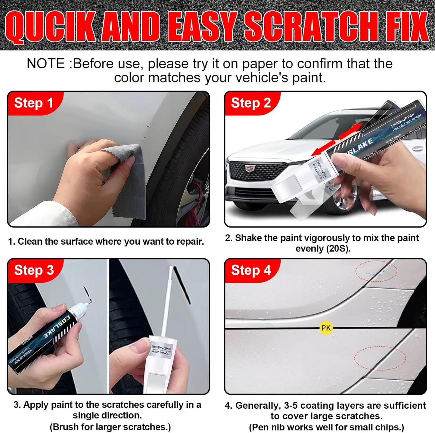 Car Touch Up Paint(Stellar Black Metallic(GB8/WA384A)) for Cadillac, Car Paint Scratch Repair Kit, Quick & Easy Solution to Repair, 2 in 1 Scratch Remover Pen with 2PCS Disposable Micro Applicators