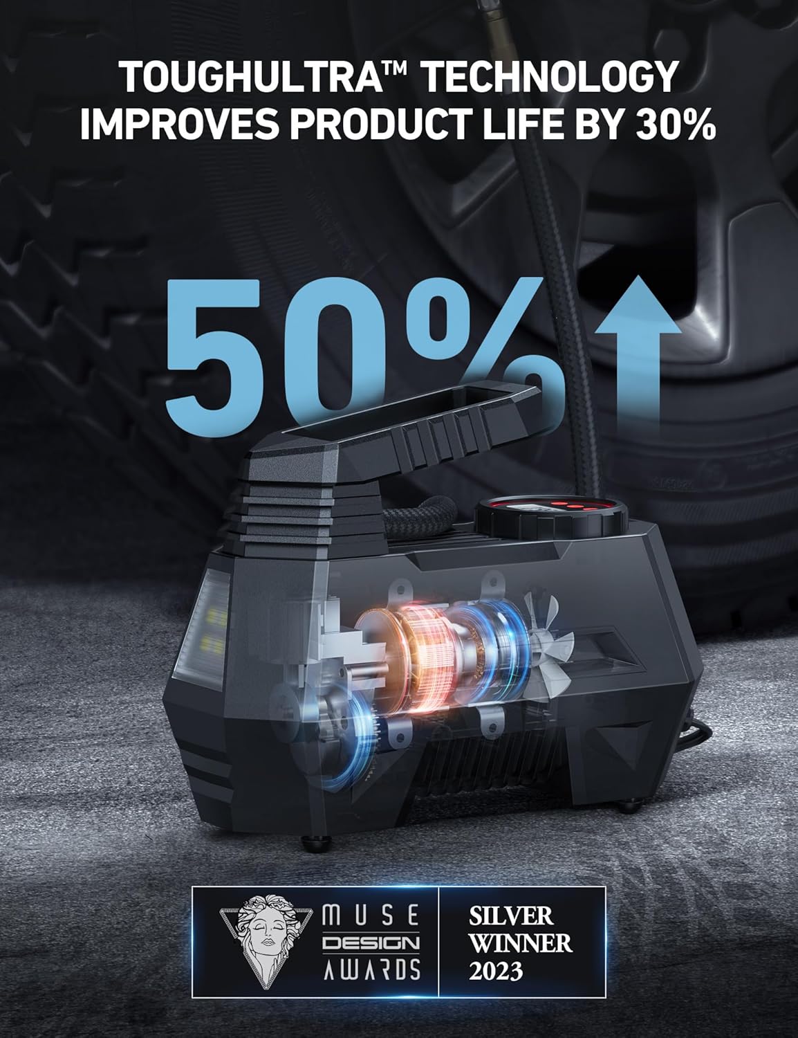 AstroAI Tire Inflator Portable Air Compressor Tire Air Pump for Car Tires - Car Accessories, 9.8Ft Cord-12V DC-Powered Auto Pump with Digital Pressure Gauge, LED Light for Bicycle, Balloons, Red