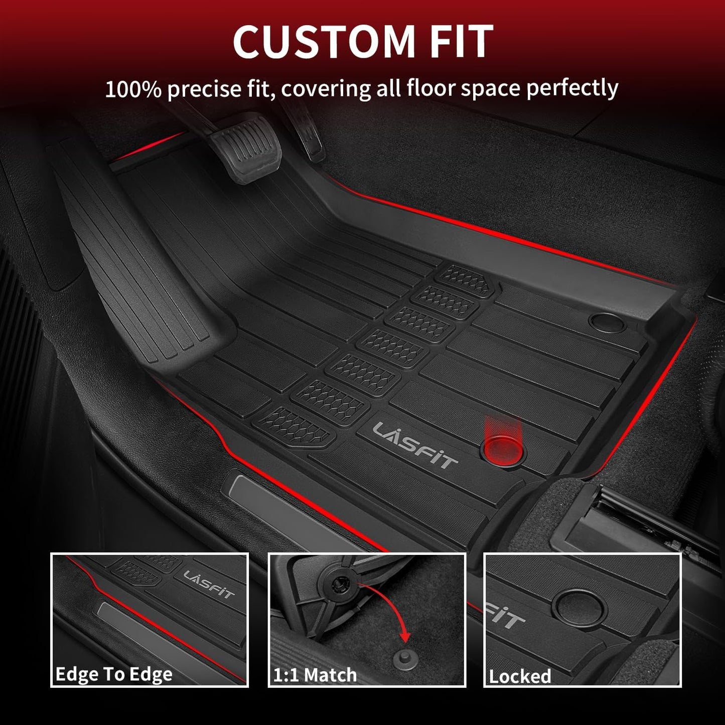 LASFIT Floor Mats for Jeep Grand Cherokee L 2021-2025 (ONLY for 6-Passenger Without Center Console) All Weather TPE Custom Fit Car Mats Floor Liners 1st & 2nd & 3th Row, Black
